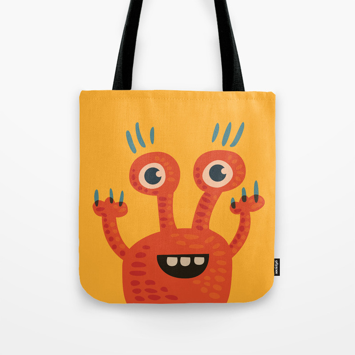 Funny orange monster bag at Society6