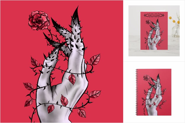 Creepy hand with rose and thorns