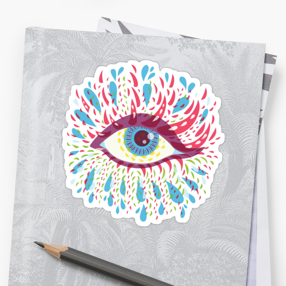 Blue psychedelic eye sticker / Redbubble