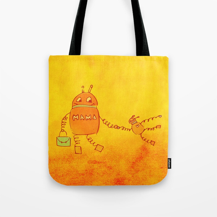 Robomama robot mother and child tote bag at Society6