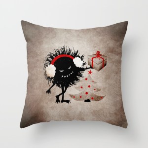 Evil Bug Gives Christmas Present pillow at Society6