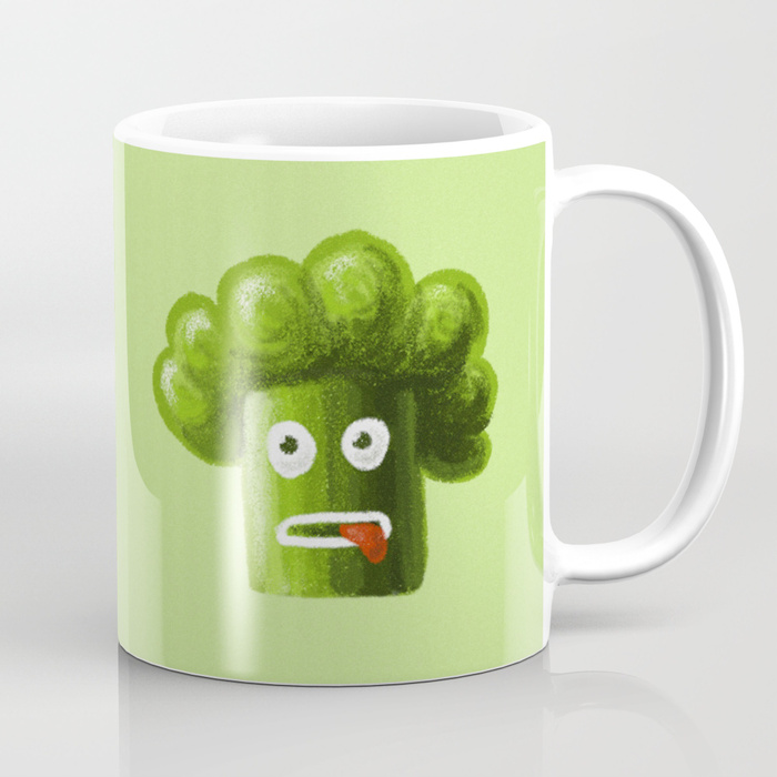 Funny broccoli character mug at Society6