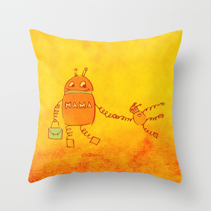 Robomama robot mother and child pillow at Society6