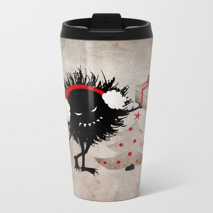 Evil Bug Gives Christmas Present travel mug at Society6