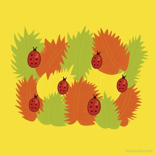 Autumn leaves and ladybugs art print at Redbubble