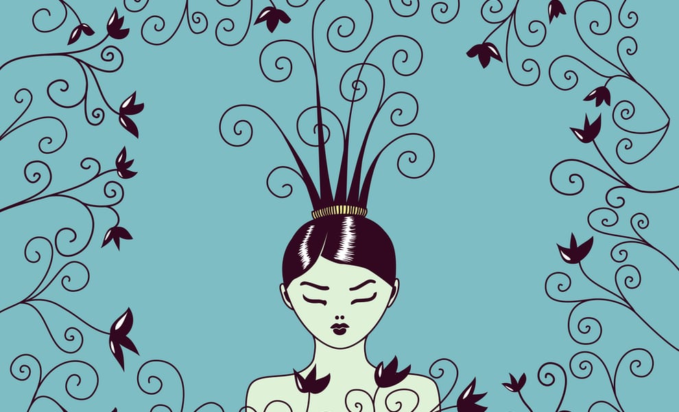 Swirly hair girl portrait vector illustration