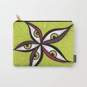 Bizarre illustration with green eyes zip pouch at Society6