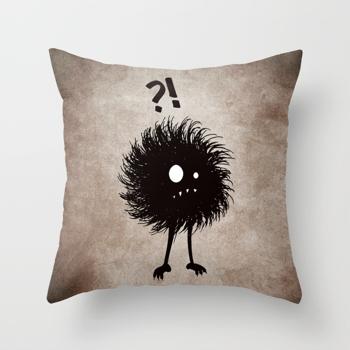 Evil bug wondering throw pillow at Society6