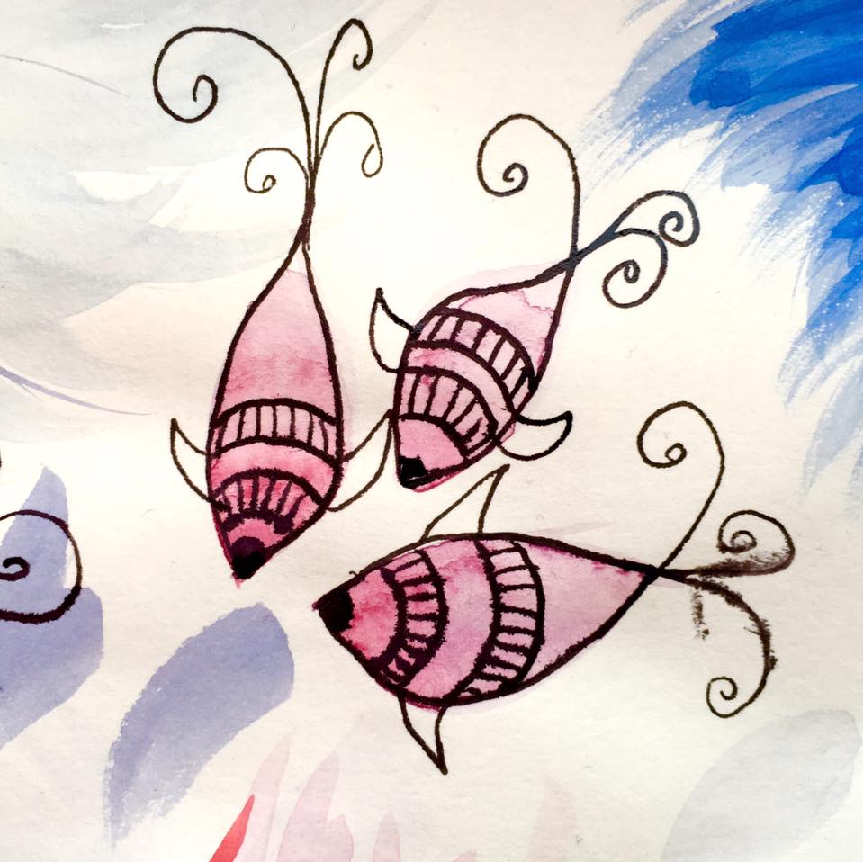 Fish with weird tails watercolor sketch