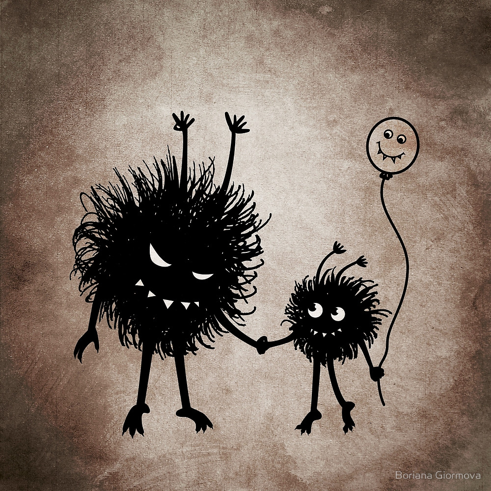 Evil bug mother and child art print at Redbubble