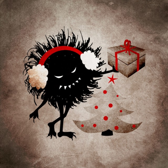 Evil Christmas bug with present art print at Society6