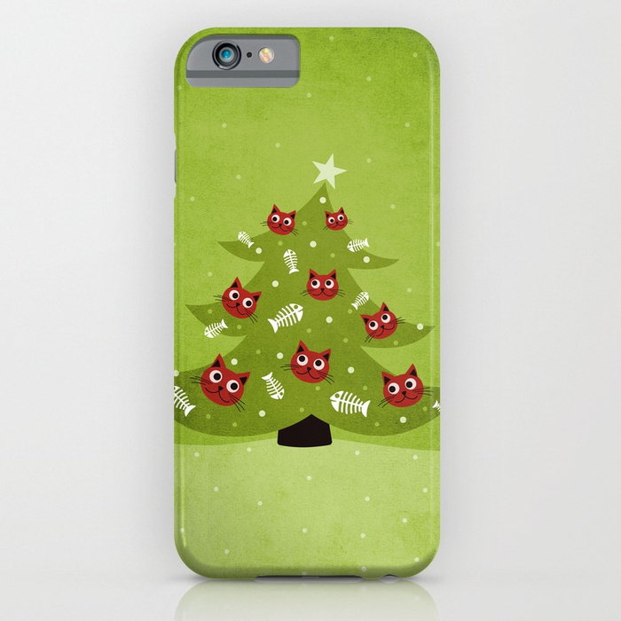 Cat Christmas tree iPhone case at Society6