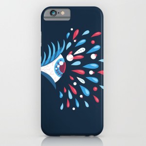 Psychedelic eye iPhone case with a vector illustration of a side looking amazed eye and colorful tears splashing out of it.