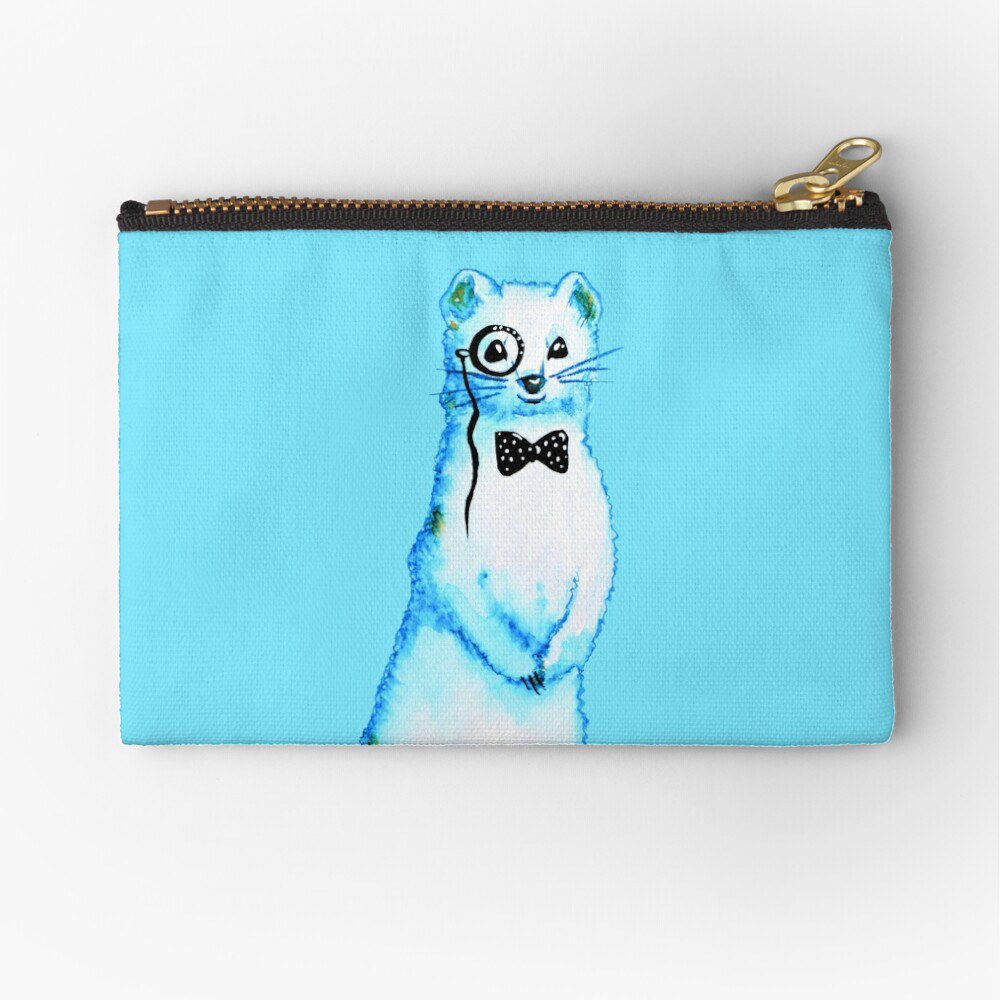 blue zipper pouch with a cute ferret