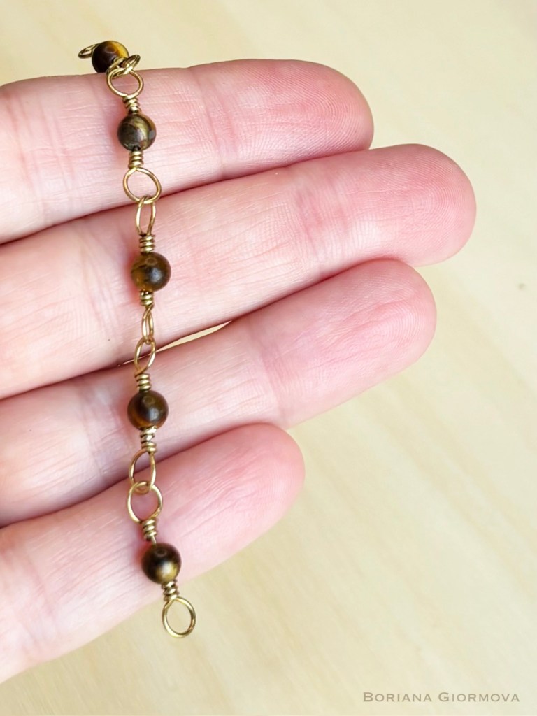 Handmade brass chain with tiger’s eye stones