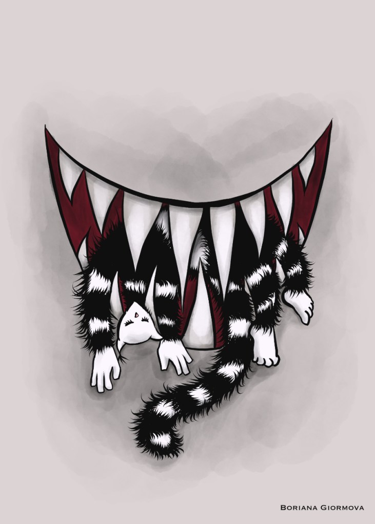 kitty eaten and held d in prison by a huge monster with sharp teeth