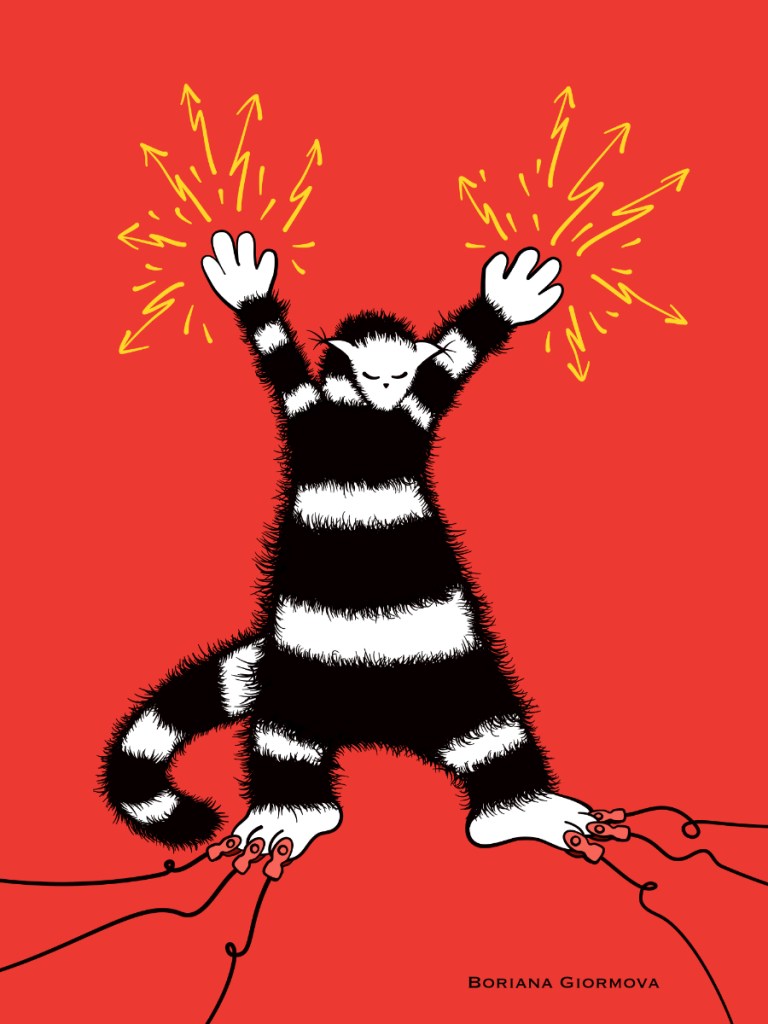 electrical cat - electrodes are connected to its paws and it emits electricity