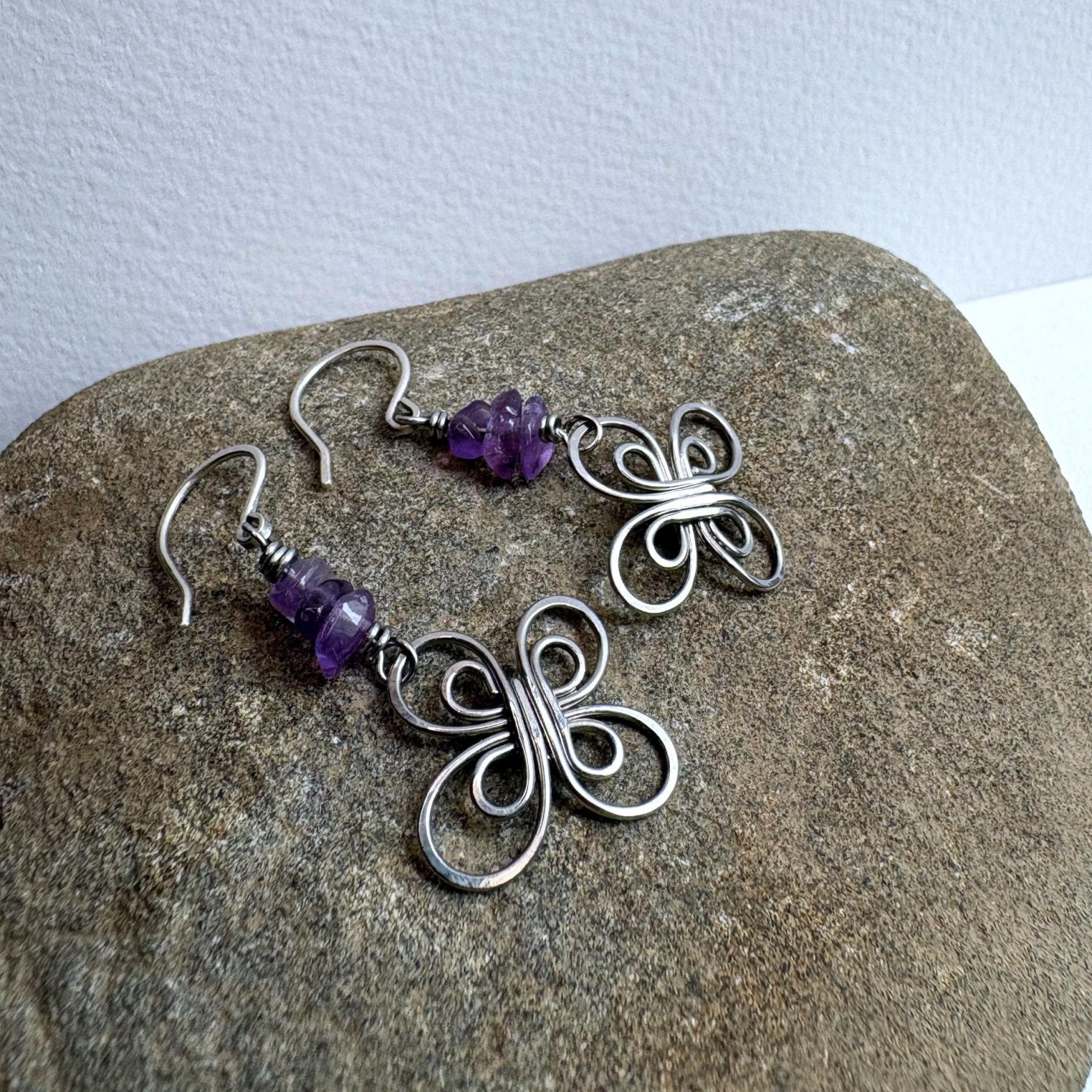 Handmade amethyst drop earrings with celtic&nbsp;flower