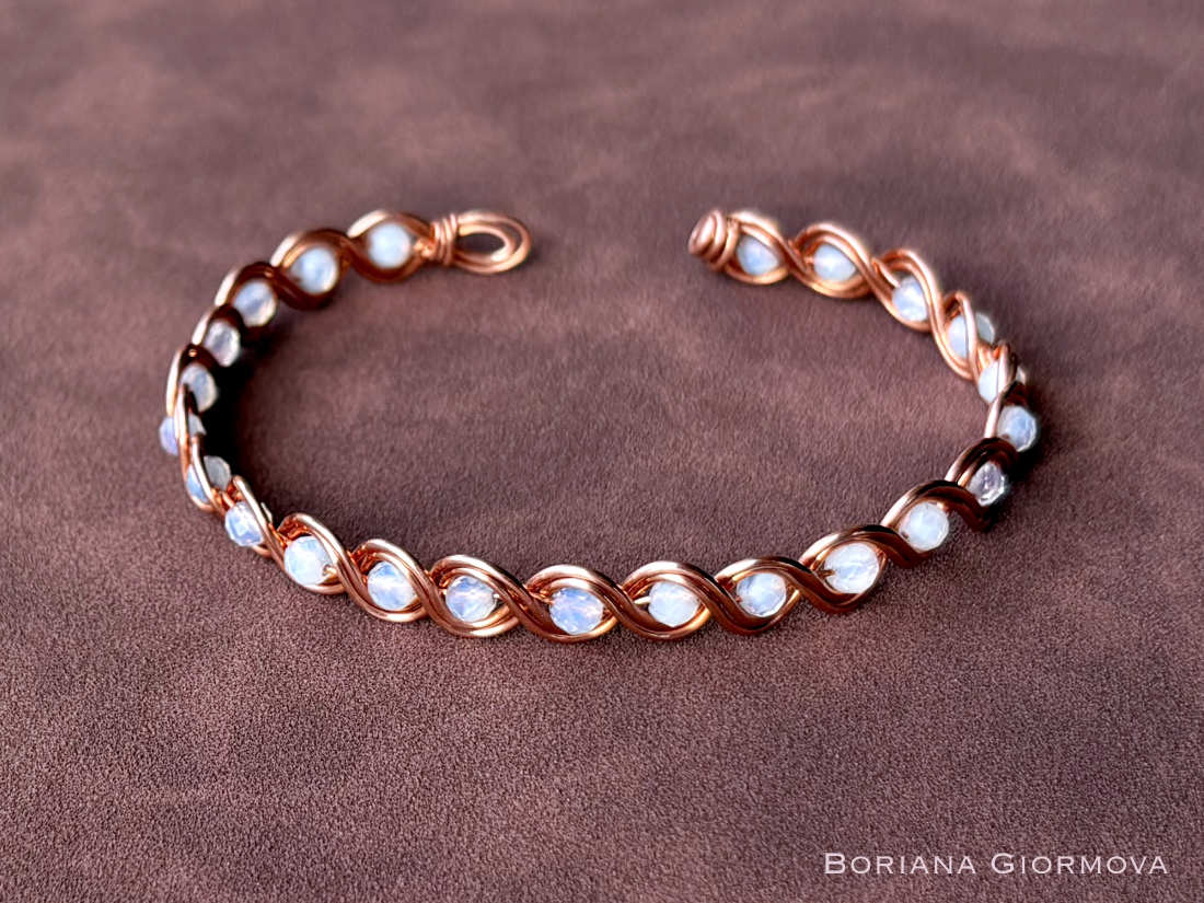 Opal copper bracelet for men – wire woven adjustable&nbsp;cuff