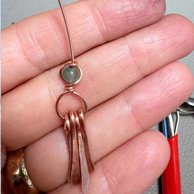 earring in making - copper and aventurine