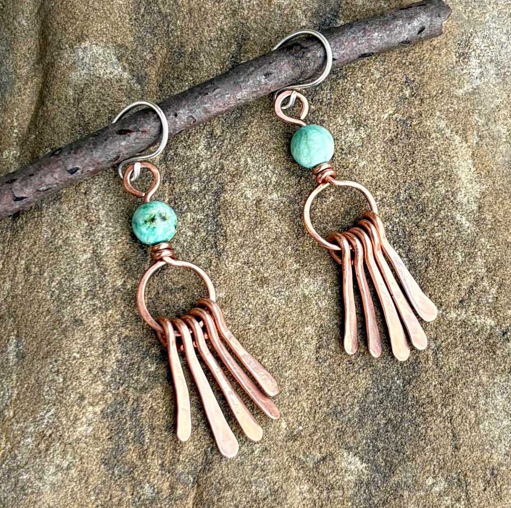 Copper Dangle Earrings with Turquoise&nbsp;Gemstones