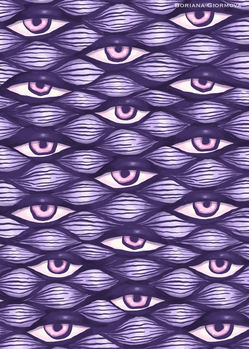 weird purple wavy eyes with pink irtises digital artwork - seamless whimsigoth weirdcore pattern